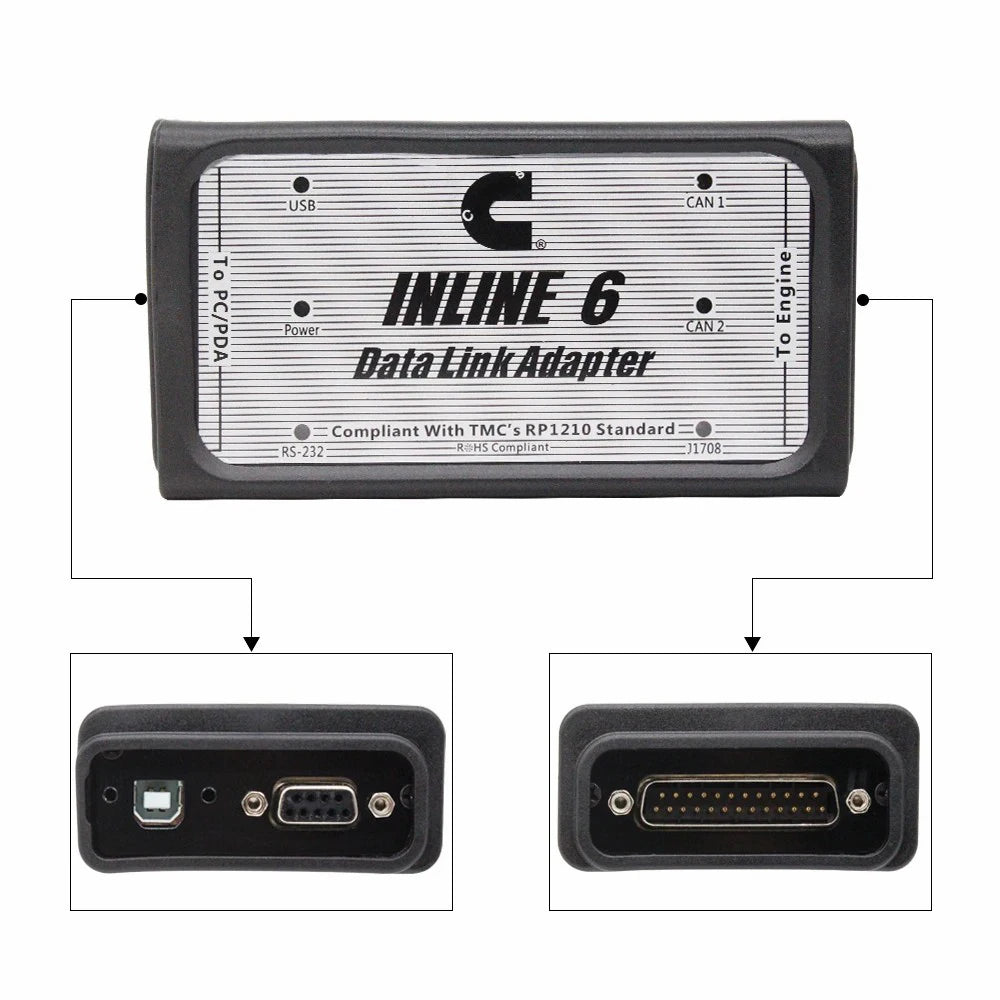 Narzędzie diagnostyczne do ciężarówek Podofo z adapterem INLINE 6 Data Link, zestaw diagnostyczny Protocol Aftermarket Tools Cummins J1939 J1708
