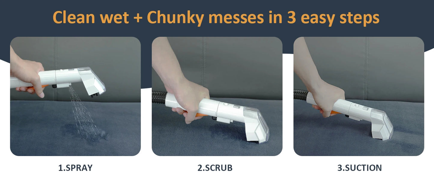 Ręczny odkurzacz do dywanów 750 W, 15 kPa, mocny, przenośny, dogłębny odkurzacz do sof, foteli samochodowych i usuwania sierści zwierząt