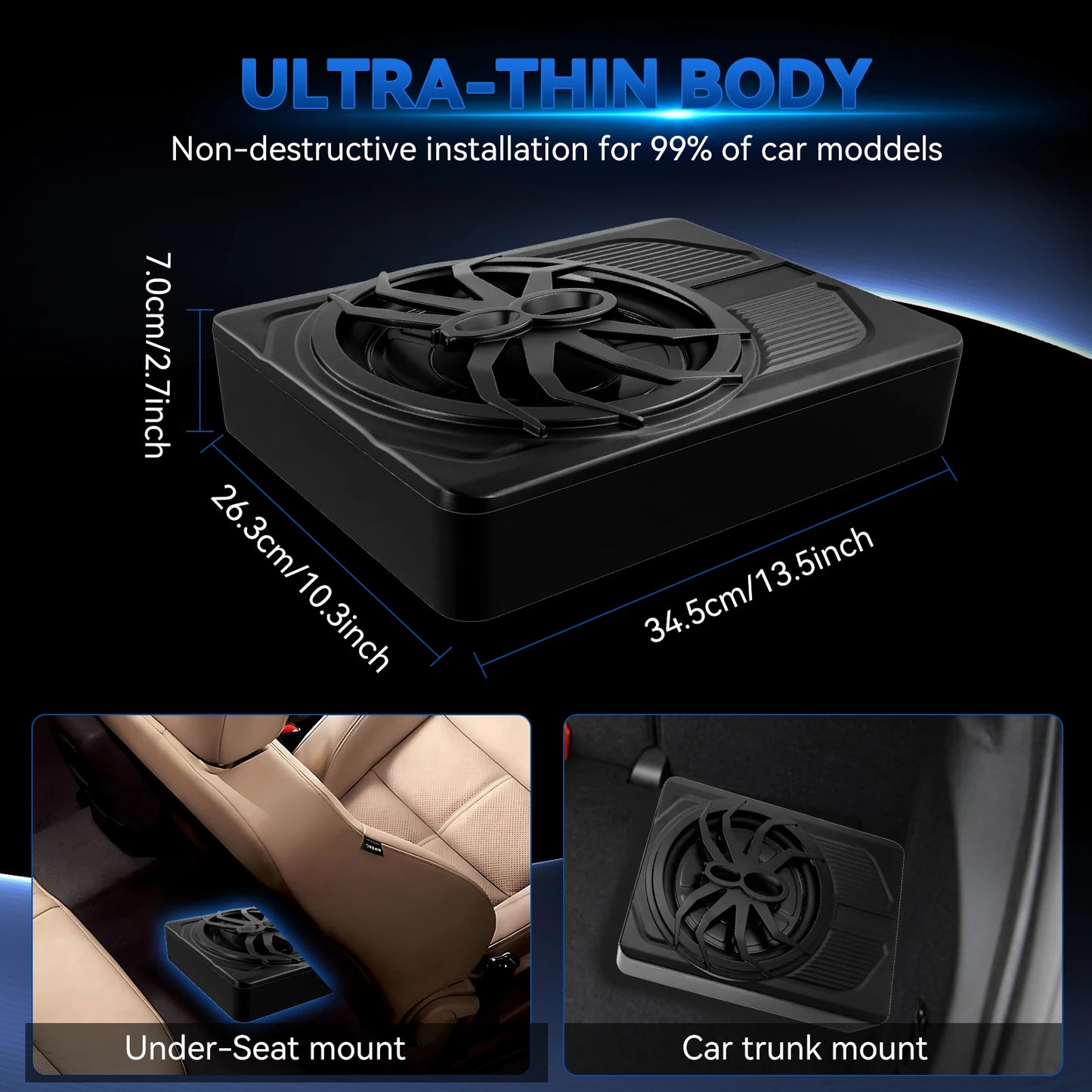 Podofo 10-calowy samochodowy system audio z subwooferem pod siedzeniem, wzmacniany subwoofer, zestaw wzmacniacza do samochodu ciężarowego i subwoofera