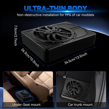 Podofo 10-calowy samochodowy system audio z subwooferem pod siedzeniem, wzmacniany subwoofer, zestaw wzmacniacza do samochodu ciężarowego i subwoofera