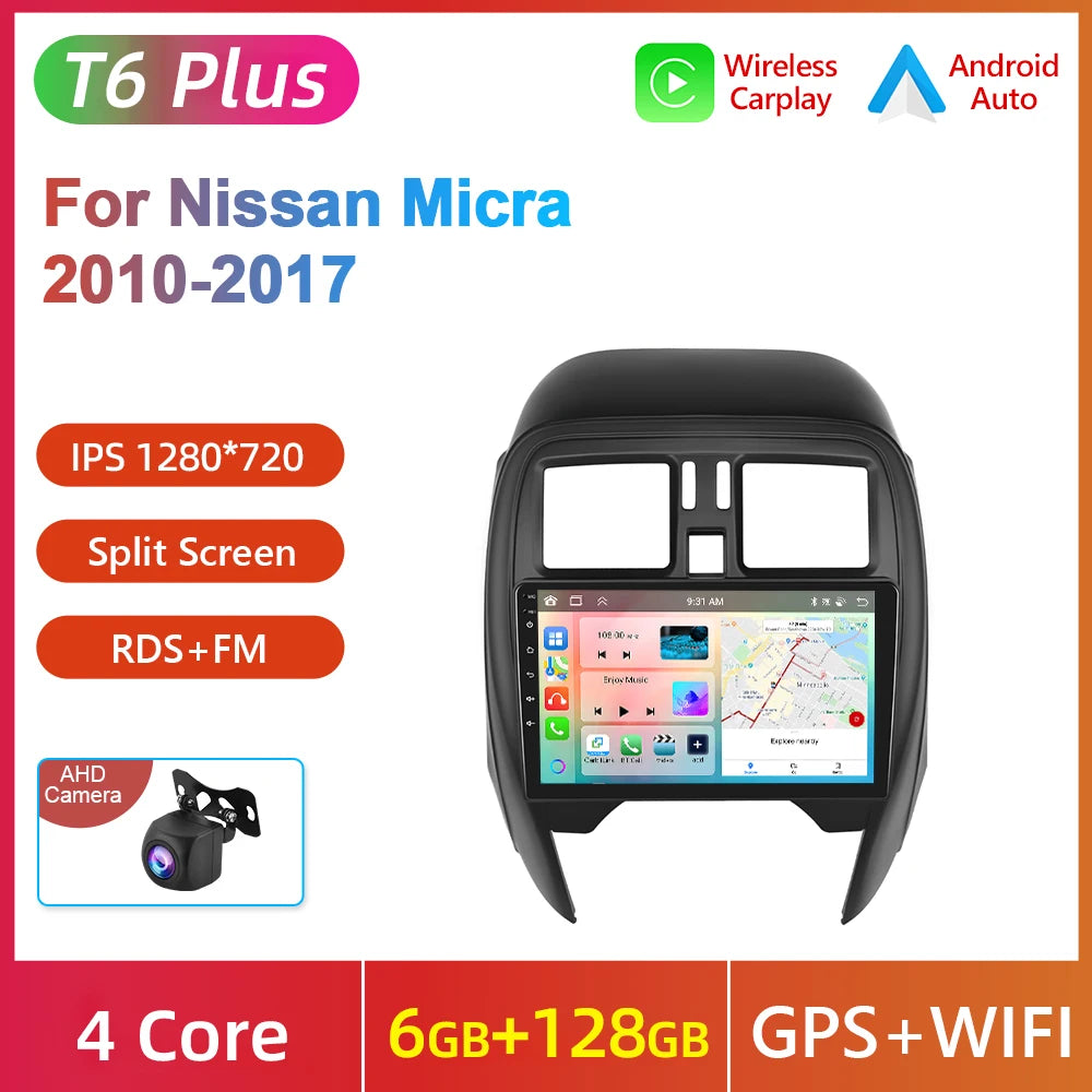 Podofo Android Auto Wireless CarPlay Radio samochodowe do NISSANA Micra K13 marzec 2013-2017 Nawigacja GPS 4G WIFI Samochodowy odtwarzacz multimedialny