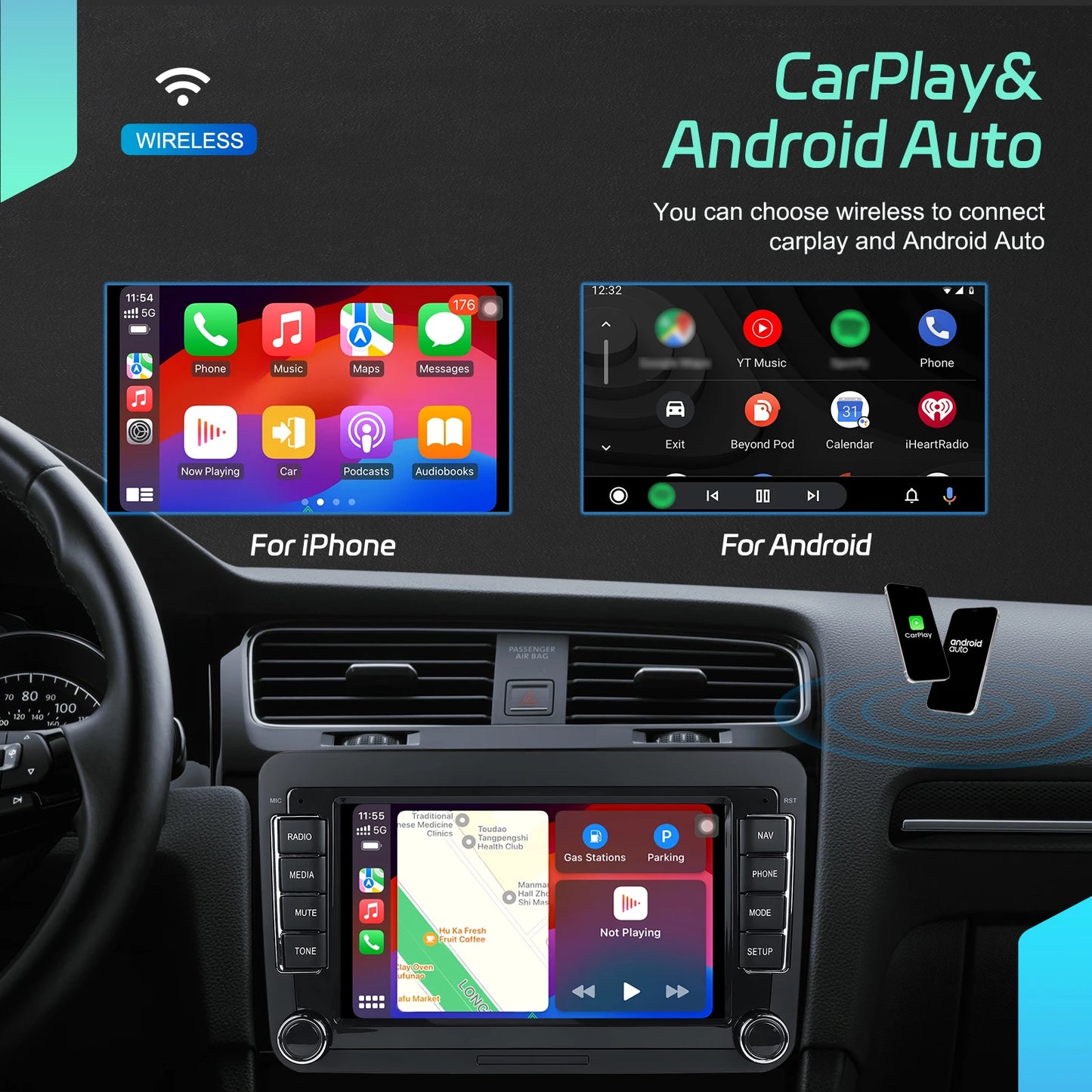 Podofo 7" Android 4G+64G do samochodowego radia samochodowego Apple Carplay GPS NAVI WIFI RDS FM BT do VW Golf 5 6 Passat Polo Touran Tiguan GPS