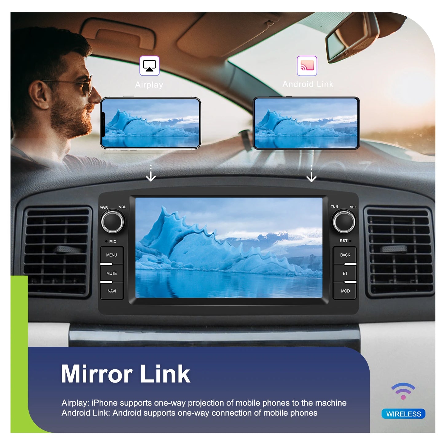 Radio samochodowe Podofo 7'' AI Voice Wireless CarPlay GPS WIFI DSP 4+64G Odtwarzacz multimedialny FM/RDS BT EQ do Toyoty Corolli E120/E130