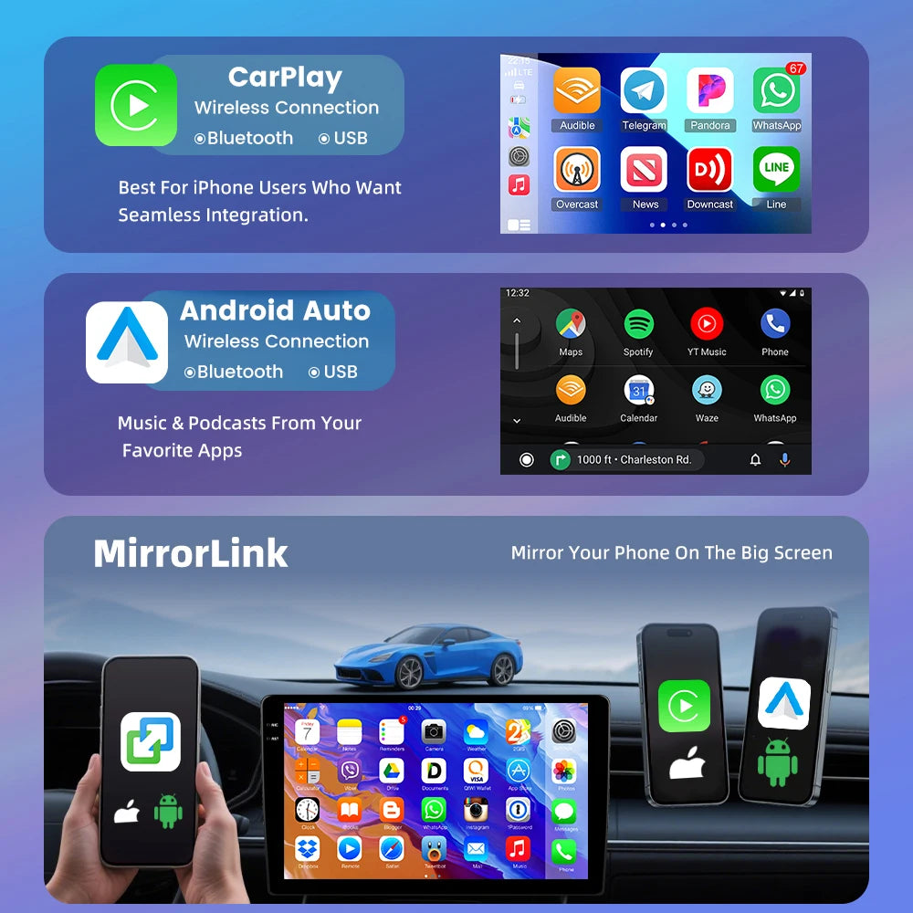 Podofo Bezprzewodowe radio samochodowe CarPlay z AI do Renault Master/OPEL Movano/Nissan NV400 2010 Android GPS WIFI Samochodowy odtwarzacz multimedialny