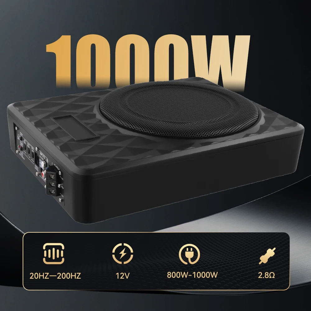 Podofo 1000W, smukły subwoofer samochodowy pod siedzeniem, zasilany 12 V, zestaw wzmacniacza do subwoofera samochodowego do ciężarówki