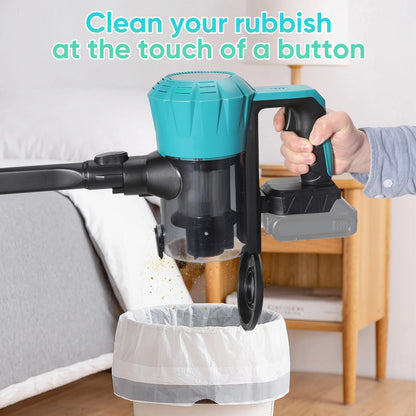 Odkurzacz pionowy LED bezprzewodowy do akumulatora Makita 18 V, silnik bezszczotkowy, siła ssania 16 kPa, pojemnik na kurz 0,8 l, czas pracy 30 minut z akcesoriami