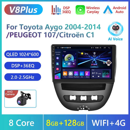 Podofo do Peugeota 107, Toyoty Aygo, Citroena C1 2005-2014, radia samochodowego, bezprzewodowego CarPlay, Androida Auto, 2+64 GB, GPS, jednostka główna, bez DVD