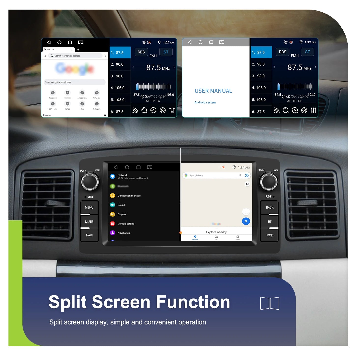 Radio samochodowe Podofo 7'' AI Voice Wireless CarPlay GPS WIFI DSP 4+64G Odtwarzacz multimedialny FM/RDS BT EQ do Toyoty Corolli E120/E130