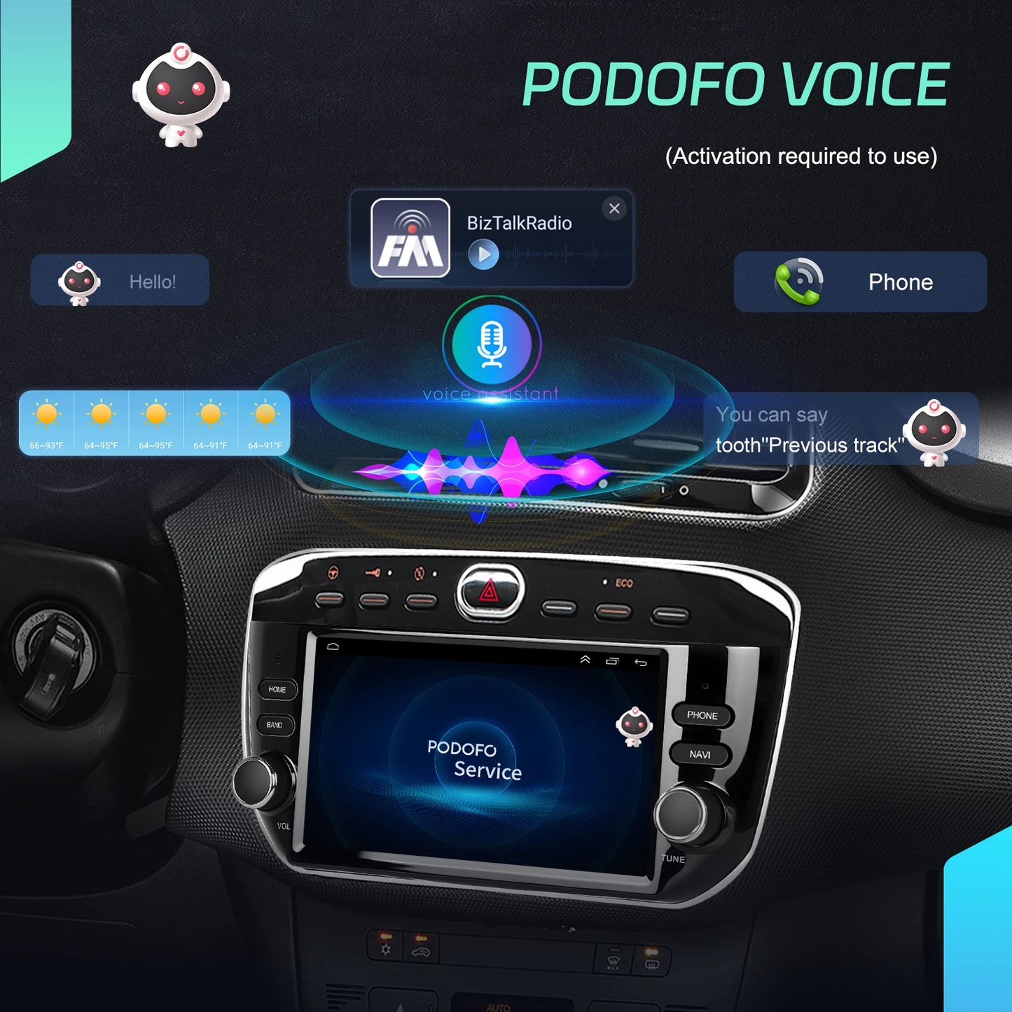 Podofo Wireless Carplay Android Auto do Fiata Punto 10-16/Linea 12-15 Radio samochodowe 6+128G AI Voice GPS DVR Odtwarzacz multimedialny BT FM