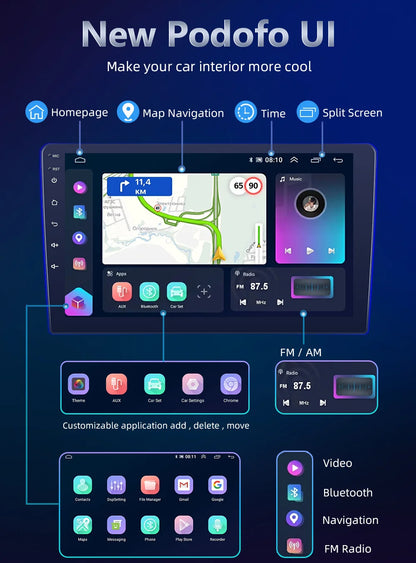 Podofo Android Auto Wireless CarPlay Radio samochodowe do NISSANA Micra K13 marzec 2013-2017 Nawigacja GPS 4G WIFI Samochodowy odtwarzacz multimedialny