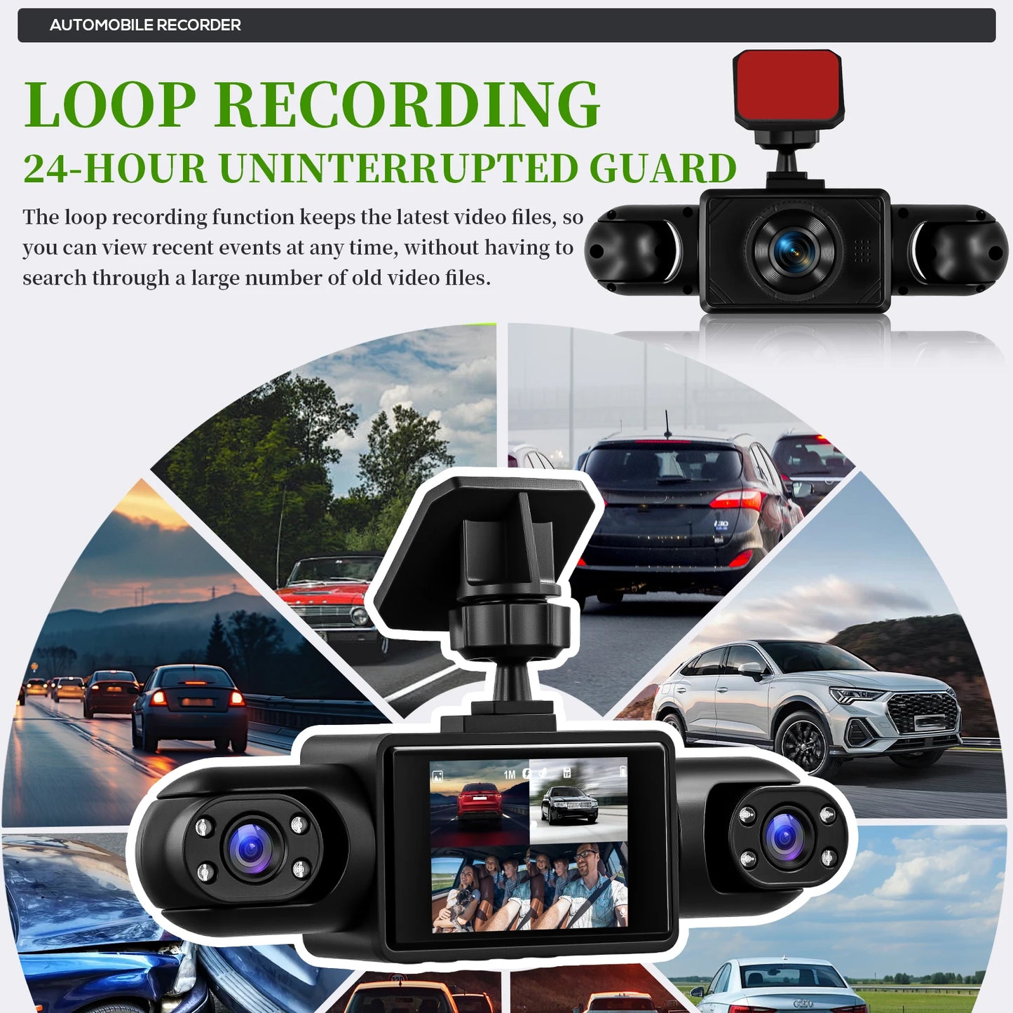 Podofo 2-calowy samochodowy rejestrator wideo 1080P Lewa prawa kamera cofania 360° 4-obiektywowa kamera samochodowa DVR nagrywanie w pętli monitor parkowania