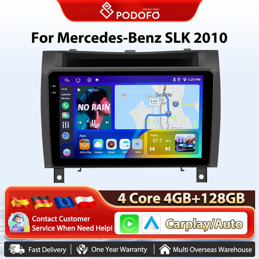 Podofo Bezprzewodowe radio samochodowe CarPlay z AI do Mercedesa-Benz SLK 2010 z Androidem, GPS WIFI, odtwarzacz multimedialny DSP, FM/RDS, korektor, radio 2din
