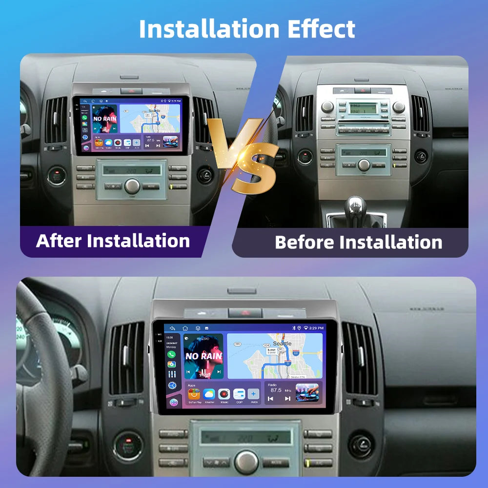 Podofo Bezprzewodowe radio samochodowe CarPlay AI do Toyoty Verso 2006 z Androidem GPS WIFI, odtwarzacz multimedialny DSP FM/RDS, korektor 2din