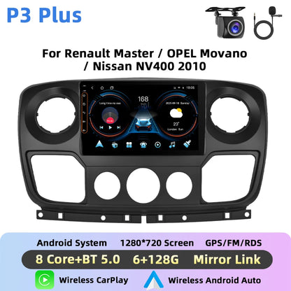 Podofo Bezprzewodowe radio samochodowe CarPlay z AI do Renault Master/OPEL Movano/Nissan NV400 2010 Android GPS WIFI Samochodowy odtwarzacz multimedialny