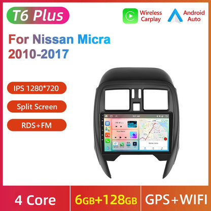 Podofo Android Auto Wireless CarPlay Radio samochodowe do NISSANA Micra K13 marzec 2013-2017 Nawigacja GPS 4G WIFI Samochodowy odtwarzacz multimedialny