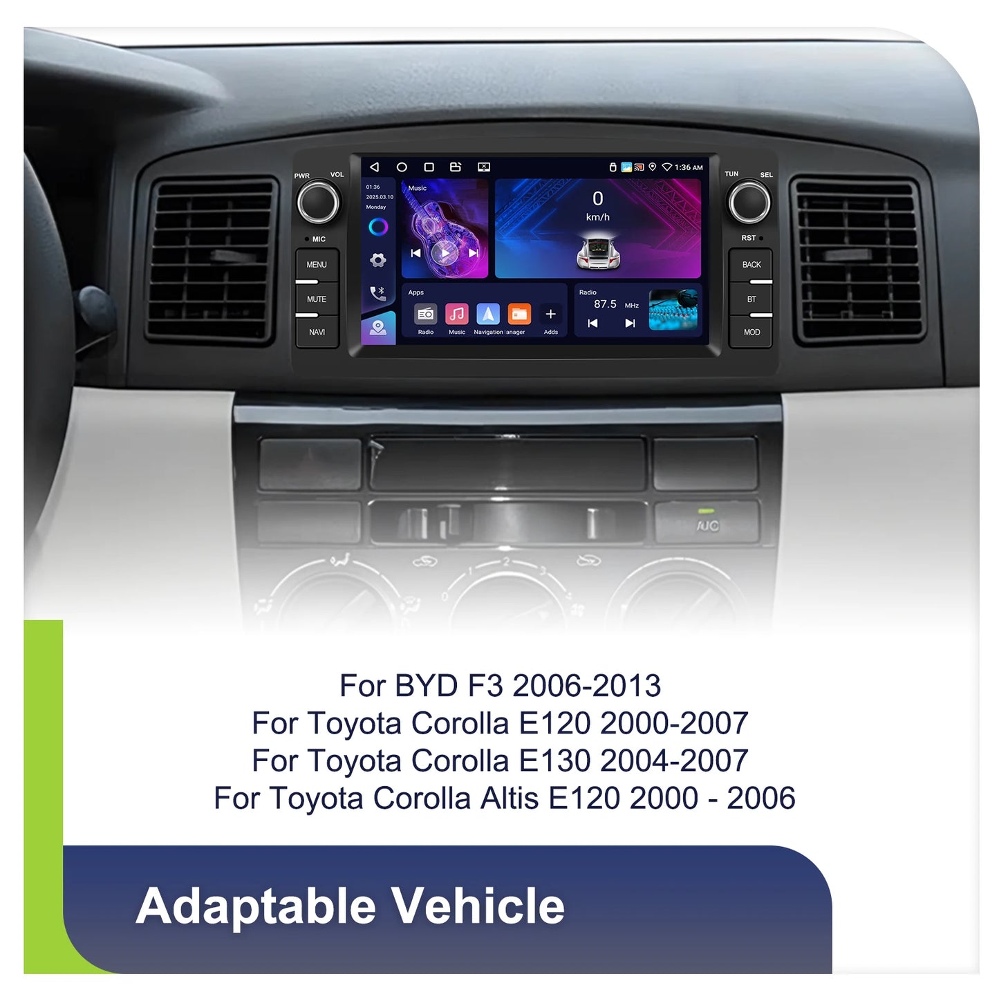 Radio samochodowe Podofo 7'' AI Voice Wireless CarPlay GPS WIFI DSP 4+64G Odtwarzacz multimedialny FM/RDS BT EQ do Toyoty Corolli E120/E130