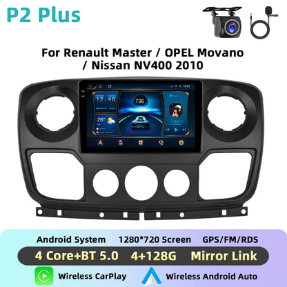 Podofo Bezprzewodowe radio samochodowe CarPlay z AI do Renault Master/OPEL Movano/Nissan NV400 2010 Android GPS WIFI Samochodowy odtwarzacz multimedialny