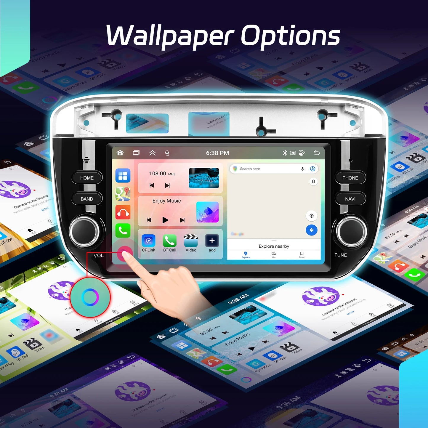 Podofo Wireless Carplay Android Auto do Fiata Punto 10-16/Linea 12-15 Radio samochodowe 6+128G AI Voice GPS DVR Odtwarzacz multimedialny BT FM