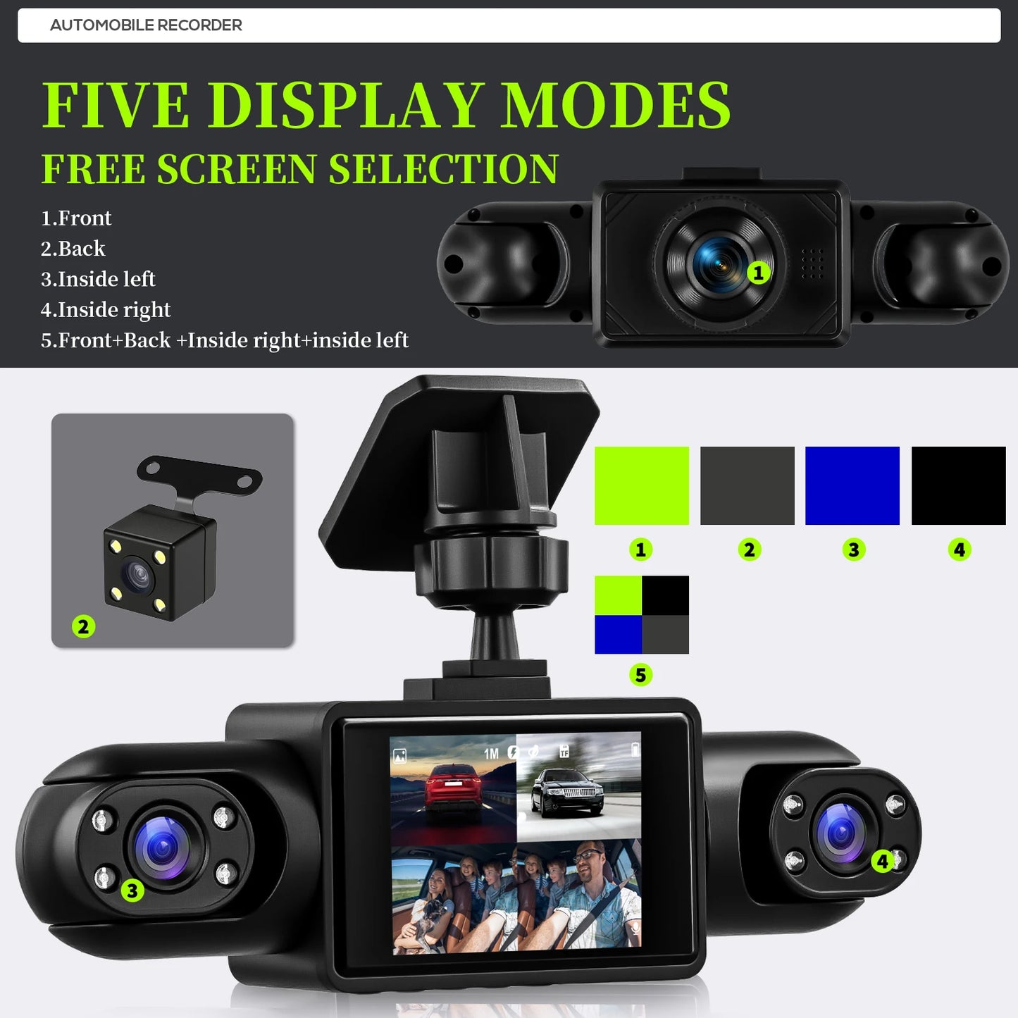 Podofo 2-calowy samochodowy rejestrator wideo 1080P Lewa prawa kamera cofania 360° 4-obiektywowa kamera samochodowa DVR nagrywanie w pętli monitor parkowania