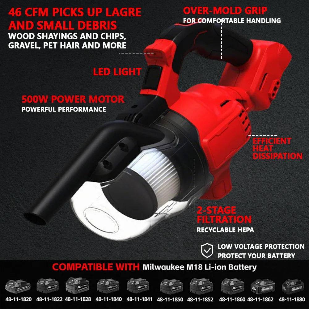 Przemysłowy bezszczotkowy odkurzacz akumulatorowy, 300 W, 9,4 kPa, wysoka siła ssania, wydajne usuwanie kurzu, do użytku domowego i komercyjnego