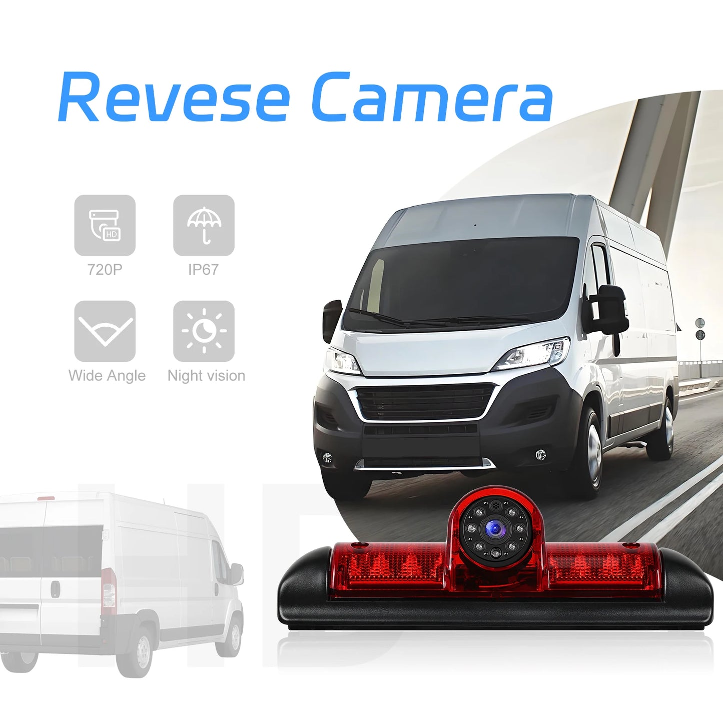 Podofo 140° Kamera cofania z trzecim światłem stopu i noktowizorem do samochodów Fiat Ducato Peugeot Boxer Citroen Jumper