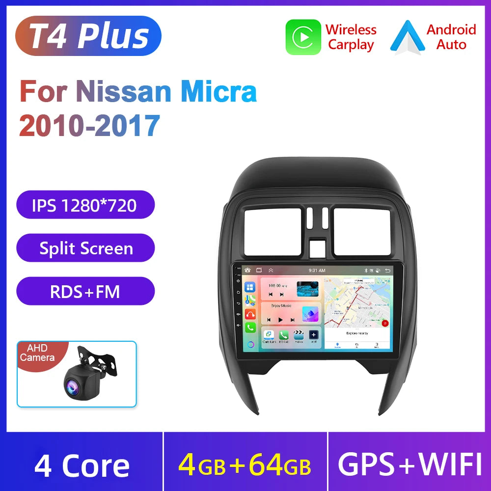 Podofo Android Auto Wireless CarPlay Radio samochodowe do NISSANA Micra K13 marzec 2013-2017 Nawigacja GPS 4G WIFI Samochodowy odtwarzacz multimedialny