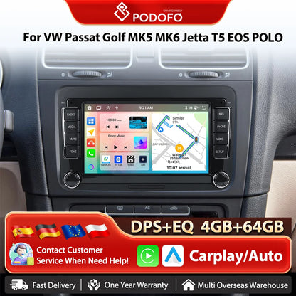 Podofo 7" Android 4G+64G do samochodowego radia samochodowego Apple Carplay GPS NAVI WIFI RDS FM BT do VW Golf 5 6 Passat Polo Touran Tiguan GPS