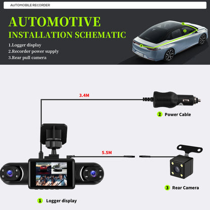 Podofo 2-calowy samochodowy rejestrator wideo 1080P Lewa prawa kamera cofania 360° 4-obiektywowa kamera samochodowa DVR nagrywanie w pętli monitor parkowania