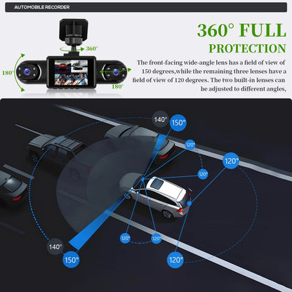 Podofo 2-calowy samochodowy rejestrator wideo 1080P Lewa prawa kamera cofania 360° 4-obiektywowa kamera samochodowa DVR nagrywanie w pętli monitor parkowania