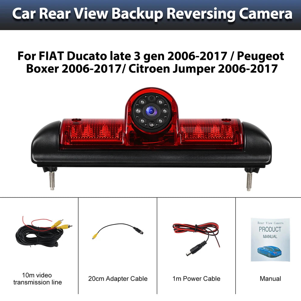 Podofo 140° Kamera cofania z trzecim światłem stopu i noktowizorem do samochodów Fiat Ducato Peugeot Boxer Citroen Jumper