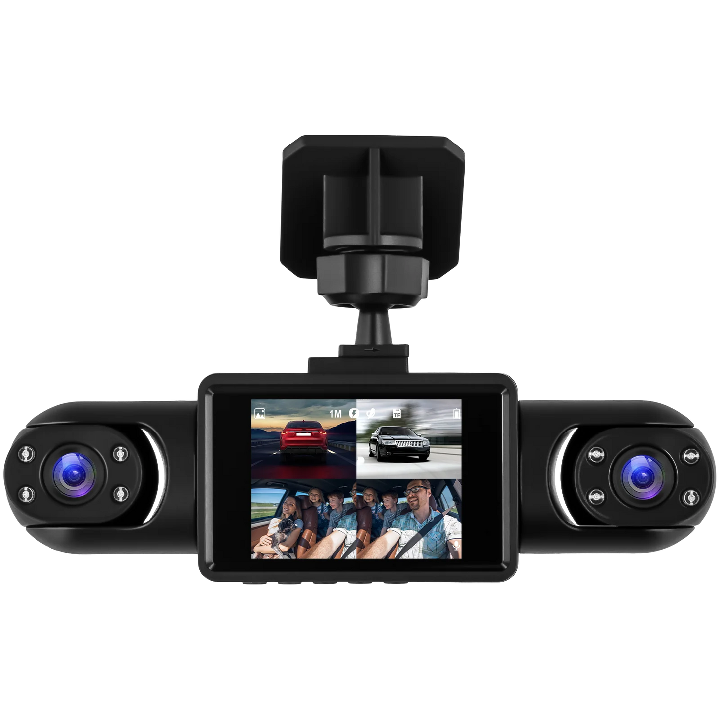 Podofo 2-calowy samochodowy rejestrator wideo 1080P Lewa prawa kamera cofania 360° 4-obiektywowa kamera samochodowa DVR nagrywanie w pętli monitor parkowania