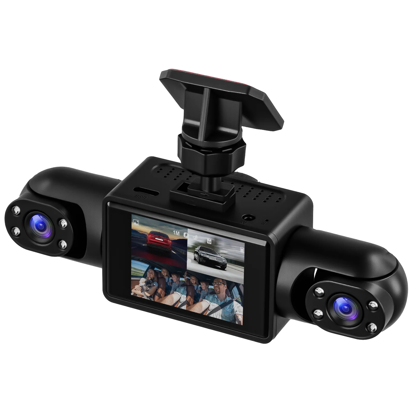 Podofo 2-calowy samochodowy rejestrator wideo 1080P Lewa prawa kamera cofania 360° 4-obiektywowa kamera samochodowa DVR nagrywanie w pętli monitor parkowania