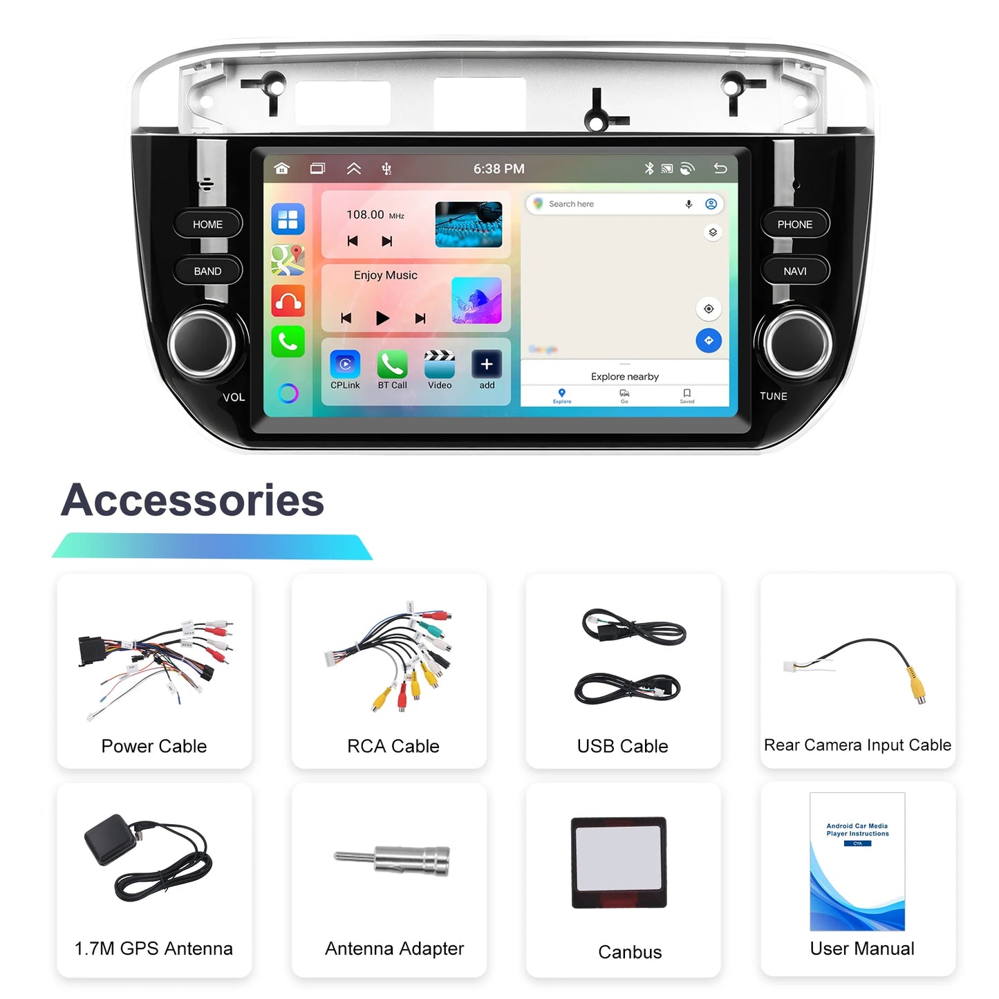 Podofo Wireless Carplay Android Auto do Fiata Punto 10-16/Linea 12-15 Radio samochodowe 6+128G AI Voice GPS DVR Odtwarzacz multimedialny BT FM