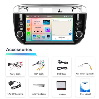 Podofo Wireless Carplay Android Auto do Fiata Punto 10-16/Linea 12-15 Radio samochodowe 6+128G AI Voice GPS DVR Odtwarzacz multimedialny BT FM