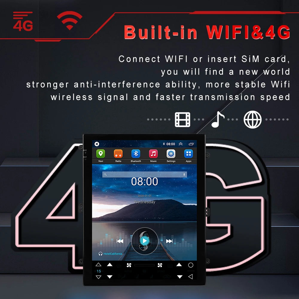 Radio samochodowe Podofo Wireless Carplay z systemem Android Auto, 9,7-calowym Mirrorlink, nawigacją GPS, odtwarzaczem multimedialnym do samochodu, WIFI, 4+64 GB, radiem FM/RDS