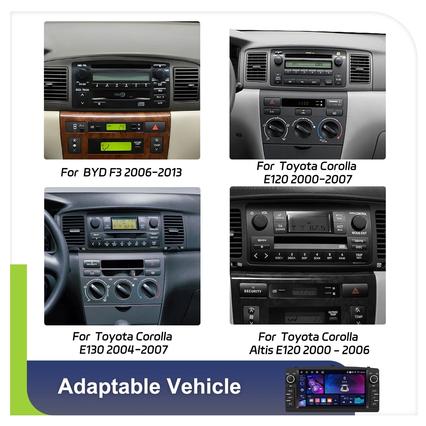 Radio samochodowe Podofo 7'' AI Voice Wireless CarPlay GPS WIFI DSP 4+64G Odtwarzacz multimedialny FM/RDS BT EQ do Toyoty Corolli E120/E130