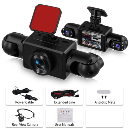 Podofo 2-calowy samochodowy rejestrator wideo 1080P Lewa prawa kamera cofania 360° 4-obiektywowa kamera samochodowa DVR nagrywanie w pętli monitor parkowania