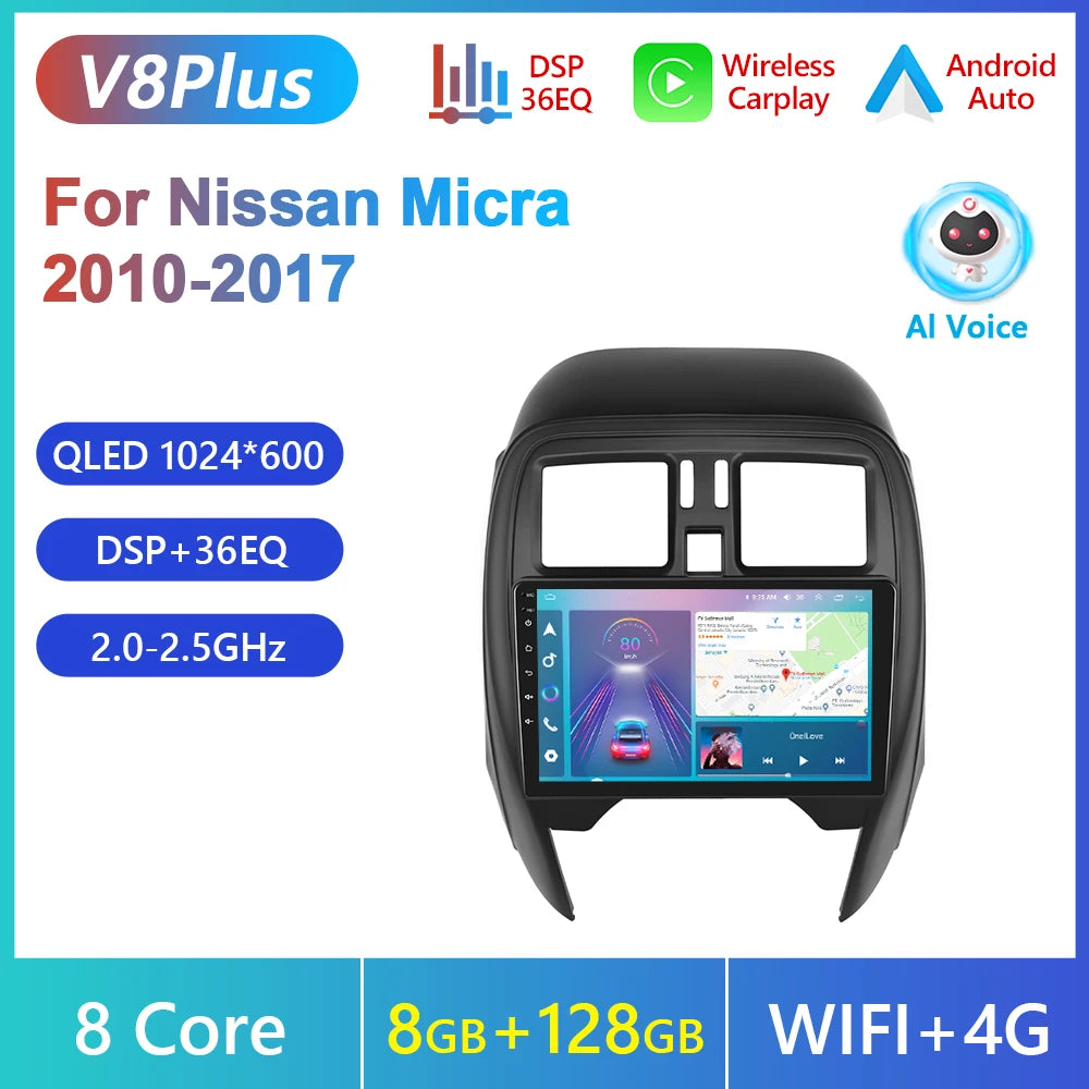 Podofo Android Auto Wireless CarPlay Radio samochodowe do NISSANA Micra K13 marzec 2013-2017 Nawigacja GPS 4G WIFI Samochodowy odtwarzacz multimedialny