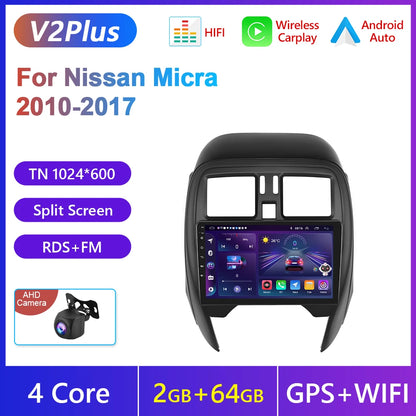 Podofo Android Auto Wireless CarPlay Radio samochodowe do NISSANA Micra K13 marzec 2013-2017 Nawigacja GPS 4G WIFI Samochodowy odtwarzacz multimedialny