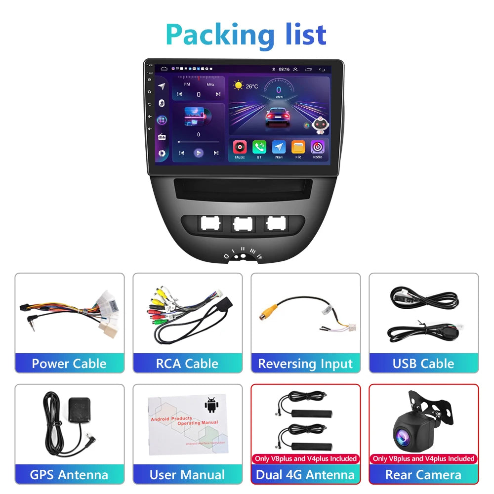 Podofo do Peugeota 107, Toyoty Aygo, Citroena C1 2005-2014, radia samochodowego, bezprzewodowego CarPlay, Androida Auto, 2+64 GB, GPS, jednostka główna, bez DVD