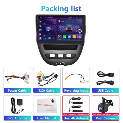 Podofo do Peugeota 107, Toyoty Aygo, Citroena C1 2005-2014, radia samochodowego, bezprzewodowego CarPlay, Androida Auto, 2+64 GB, GPS, jednostka główna, bez DVD