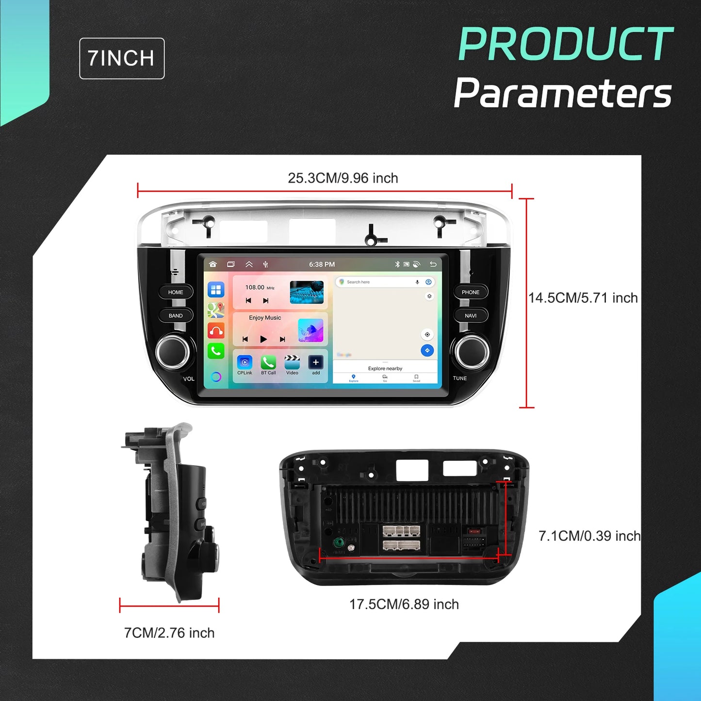 Podofo Wireless Carplay Android Auto do Fiata Punto 10-16/Linea 12-15 Radio samochodowe 6+128G AI Voice GPS DVR Odtwarzacz multimedialny BT FM