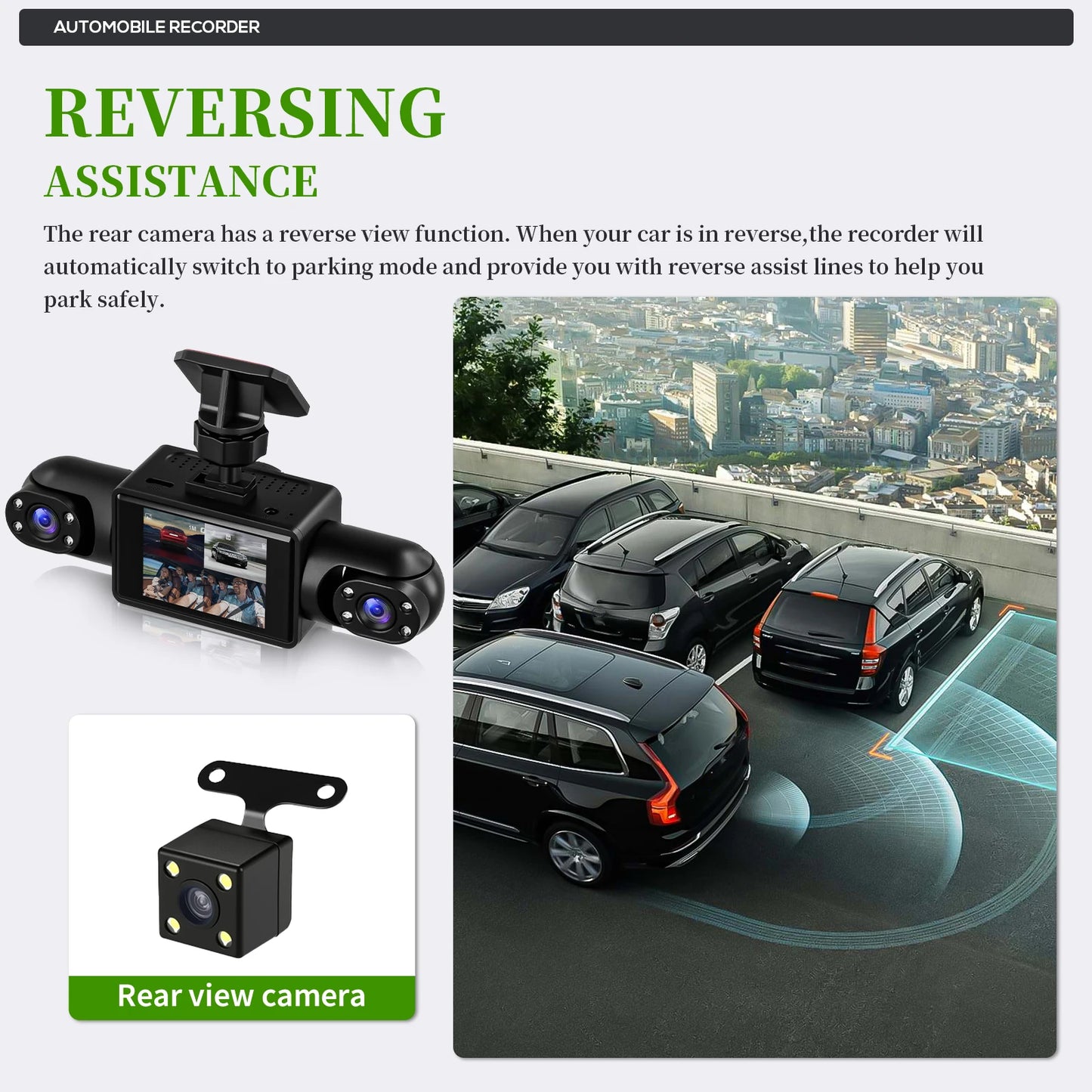 Podofo 2-calowy samochodowy rejestrator wideo 1080P Lewa prawa kamera cofania 360° 4-obiektywowa kamera samochodowa DVR nagrywanie w pętli monitor parkowania