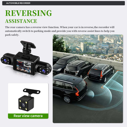 Podofo 2-calowy samochodowy rejestrator wideo 1080P Lewa prawa kamera cofania 360° 4-obiektywowa kamera samochodowa DVR nagrywanie w pętli monitor parkowania