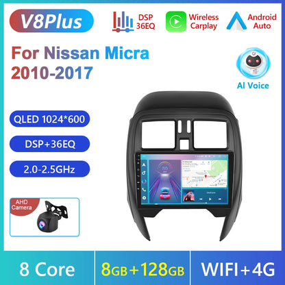 Podofo Android Auto Wireless CarPlay Radio samochodowe do NISSANA Micra K13 marzec 2013-2017 Nawigacja GPS 4G WIFI Samochodowy odtwarzacz multimedialny